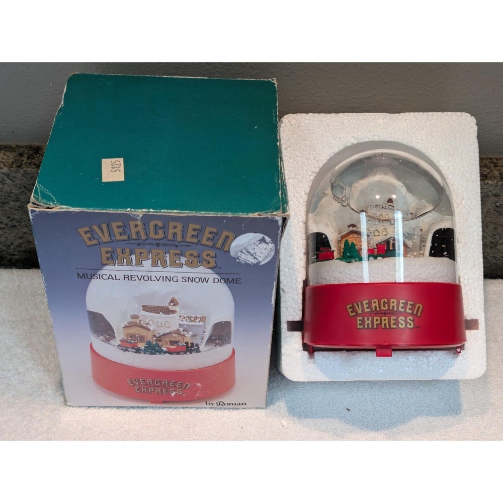 Evergreen Express Musical Christmas Train Snow Globe Dome Roman Vintage VIDEO